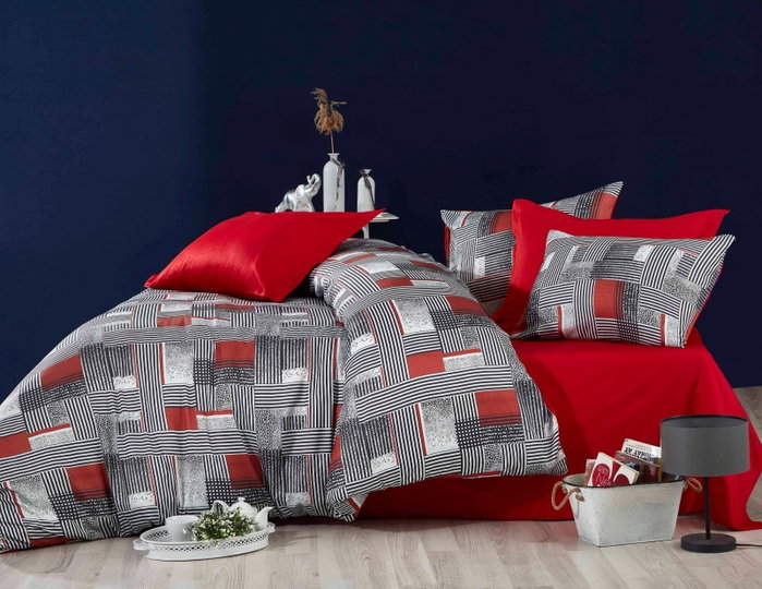 L'essentiel linge de maison Juego de Funda de Edredón Doble Rojo, Blanco y Negro L'essentiel linge de maison Juego de Funda de Edredón Doble Rojo, Blanco y Negro